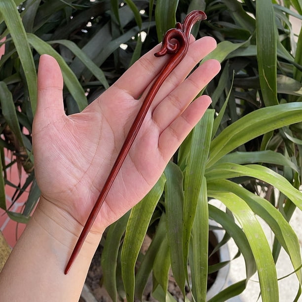 Horquilla antigua tallada en madera de sándalo rojo lobular, placa para el cabello, artesanías de madera pulida a mano, regalos antiguos de caoba