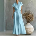 thumbnail image 3 of MLCDZ Women's 2 Piece Dressy Sets Plus Size Lapel Neck Short Sleeves Button Top High Waisted Flowy Wide Leg Pants Pockets Outfits Hiking Outdoor Work Set, 3 of 7