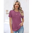 thumbnail image 1 of Camiseta plisada de rayas con cuello redondo para mujer, Jersey informal de manga corta, cómodo, de uso diario, Tops de Color sólido, Verano, 1 of 5