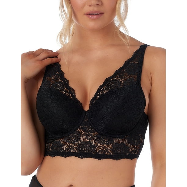 After Eden D-Cup & Up Fabienne 20.05.7618-020 Black Floral Lace Padded  Underwired Longline Bra 40DD