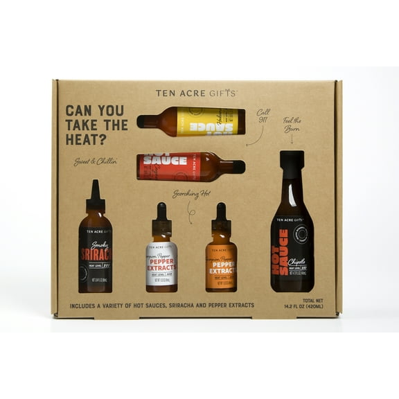 Ten Acre Gifts Assorted Hot Sauce, Sriracha, Pepper Extract Gift Set with 6 Flavors
