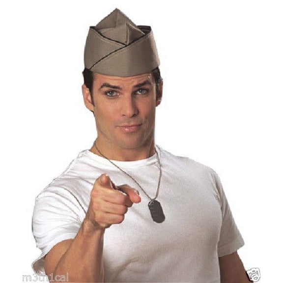 Adult Soldier Officer Formal Tan Military Cap Shako Headpiece Taco Hat Small