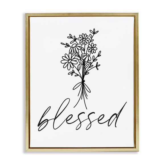 Stupell Industries Shabby Chic Cheerful Daisy Flowers Botanical Arrangement Blessed Script Gold Floating Frame Canvas Art, 25 x 31, by Lettered and Lined