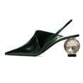 thumbnail image 2 of XYD Women Comfort Edgy Pointed Toe Slip On Pumps Slingback Strap Diamond Block Heel Sandals Party Fashion Shoes Size 4 Green, 2 of 4