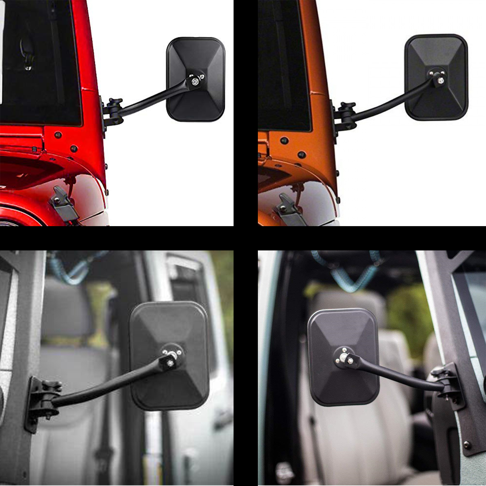 2-Pack Quick Release Doorless Mirrors For Jeep Wrangler TJ, JK, LJ - Black Powder Coated