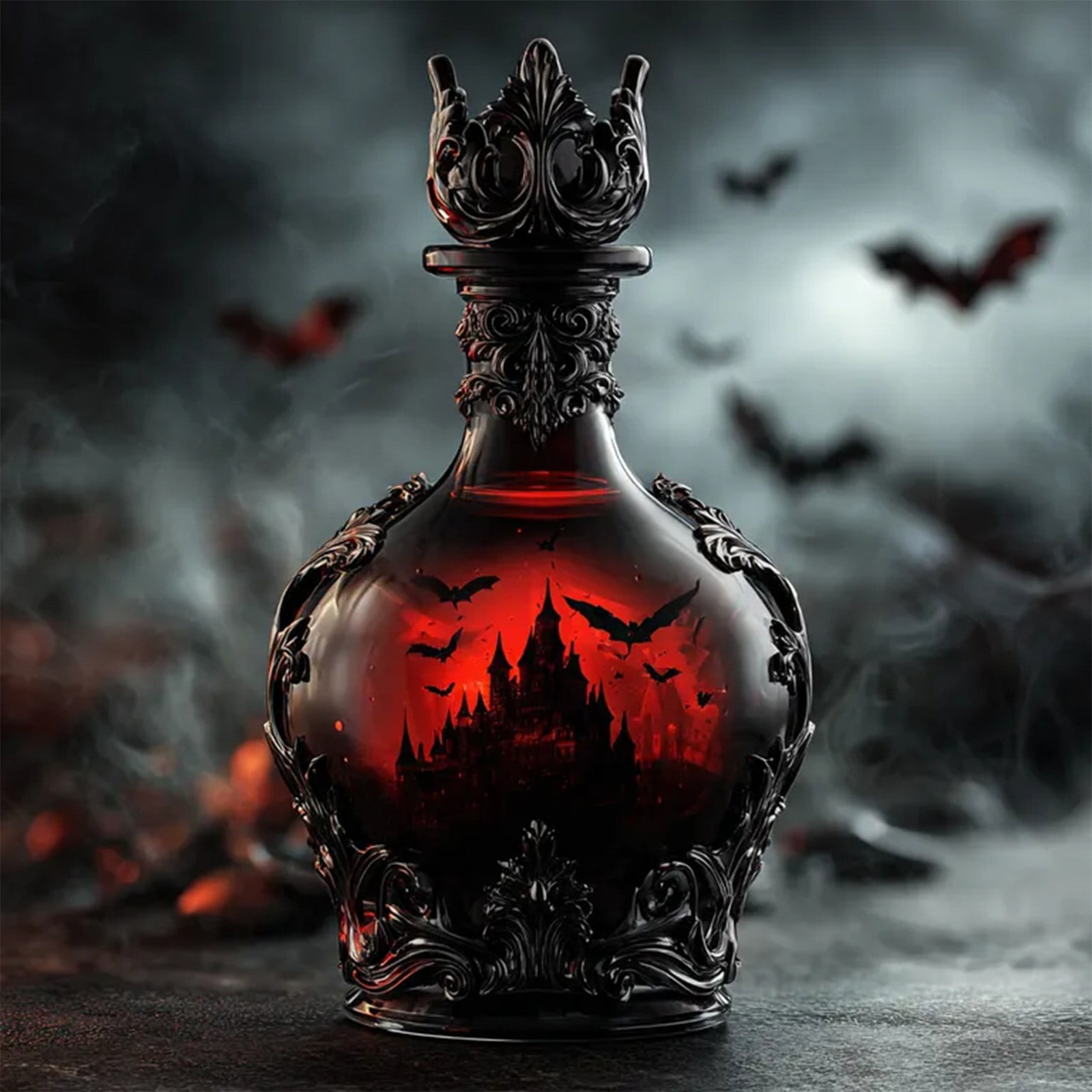 Magic Style Whiskey Bottle, Gothic Vampire Wine Decanter, Halloween Bar Decor, Dark Fantasy Elixir Bottle for Whiskey and Wine, Spooky Drinkware Gift for Collectors (B)