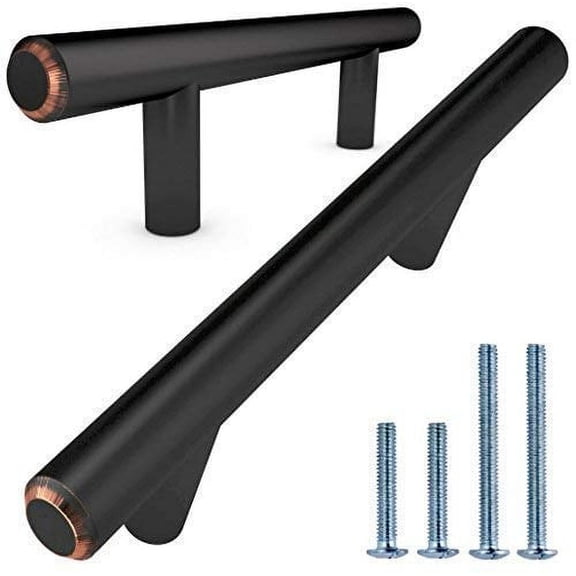 Alpine Hardware Solid Euro Style Bar Pull | 25Pack ~3.75" Hole Center & 6.125" Length | Heavy Stainless Steel T-Bar Pull with an Oil Rubbed Bronze Finish | Cabinet Hardware