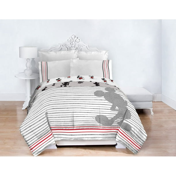 Mickey Mouse 90th Anniversary Striped, Mickey And Minnie Mouse Queen Bedding Set
