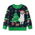 thumbnail image 2 of Lopecy-Sta Christmas Sweater for Toddler Girls (3-8Y), Kids Cute Alpaca & Christmas Tree Knit Crewneck Pullover, Winter Long Sleeve Xmas Knitted Top for Holiday Party Green, 2 of 9