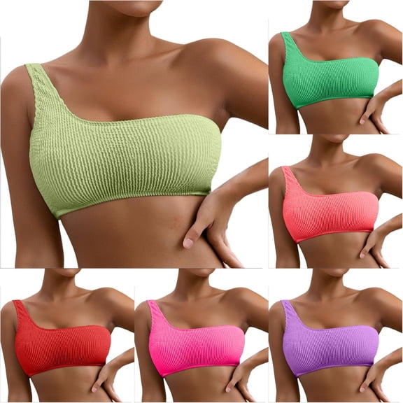 Bigetiay Women's Bikini Tops One Shoulder Cut-Out Bathing Suit Top Athletic Swimwear Top Only, Size S