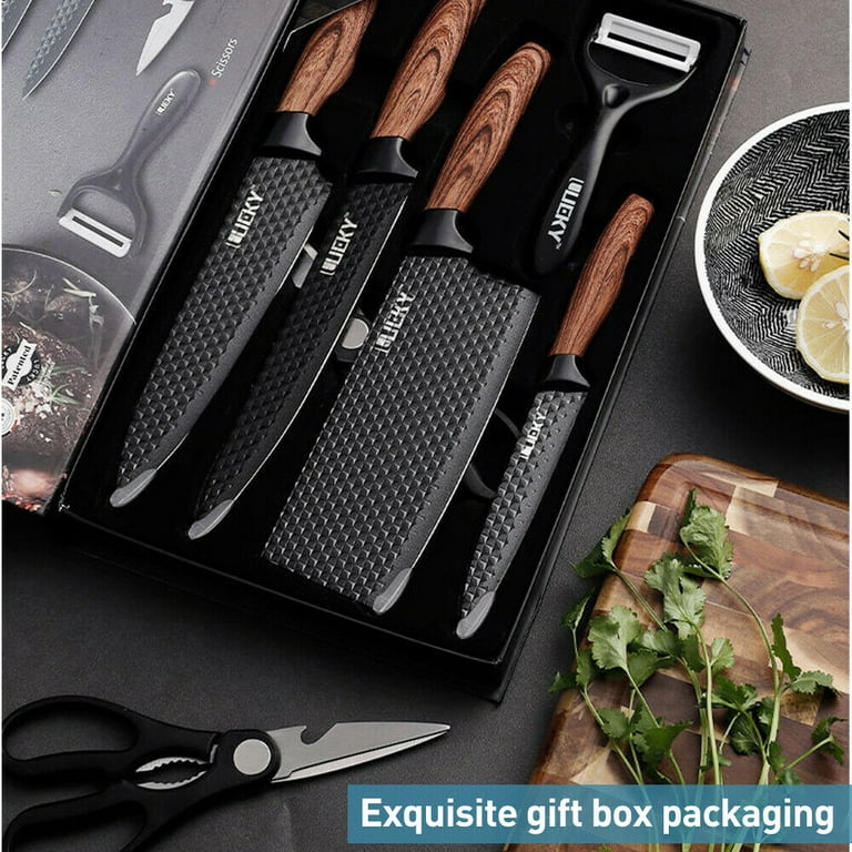 High Quality Kitchen Knife Set 6 Pcs Chef Slicing Cleaver Paring Knife with  Scissors and Peeler Gift Box Non Stick Blade Knife - AliExpress
