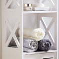 thumbnail image 2 of Kings Brand Furniture Basic Plastic Wood Storage Cabinet for Bathroom, 1 Shelf Behind Doors, 2 Open Shelves, White, 2 of 6