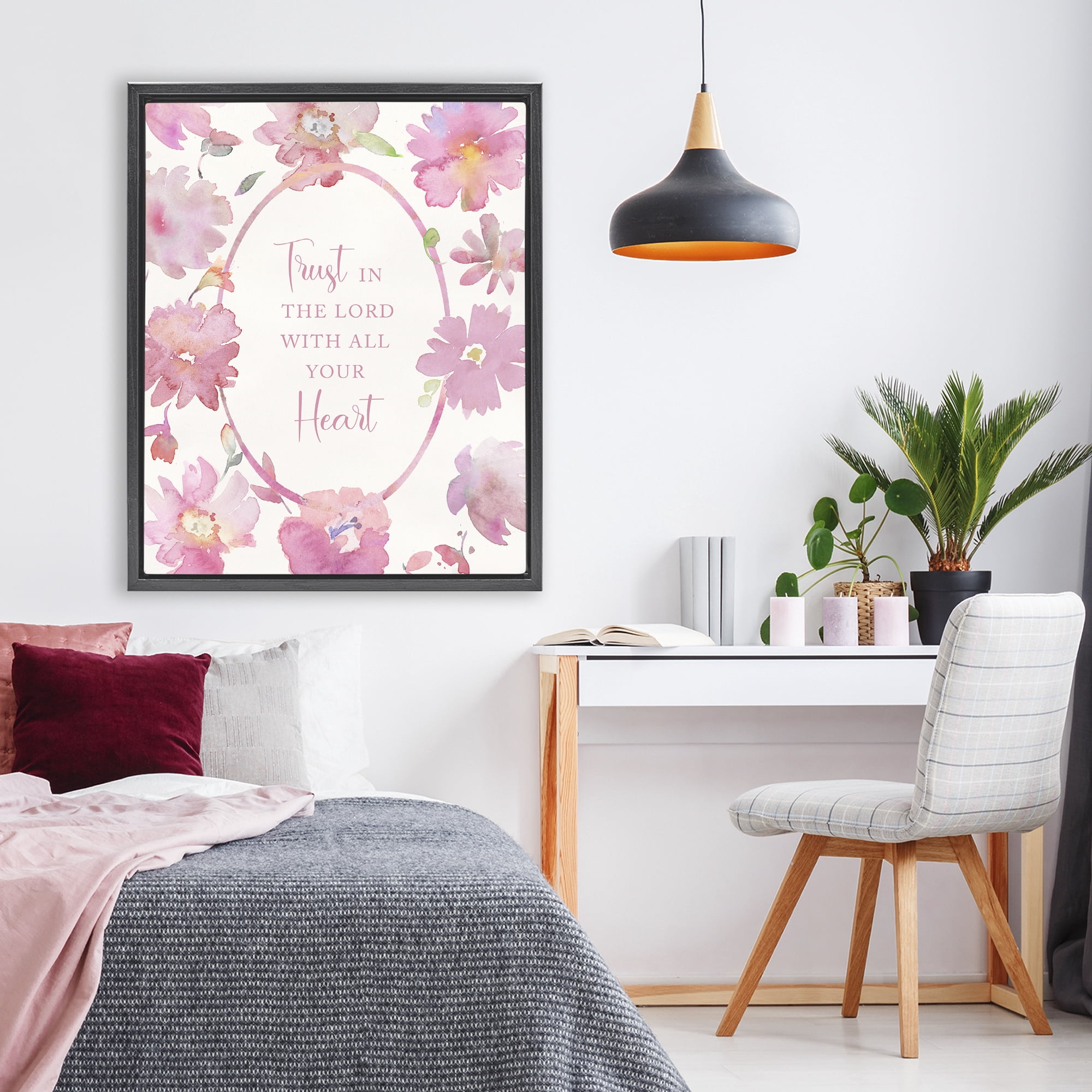 Stupell Industries Trust In The Lord Pink Blooms Black Framed Floater Canvas Wall Art, design by Theresa Heidel