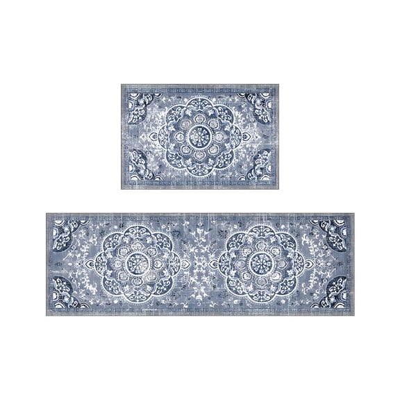 2 Piece Non-Slip Kitchen Floor Mat Set, Boho Style Doormat Rug, Waterproof Indoor Floor Mat for Kitchen Entryway Laundry Room