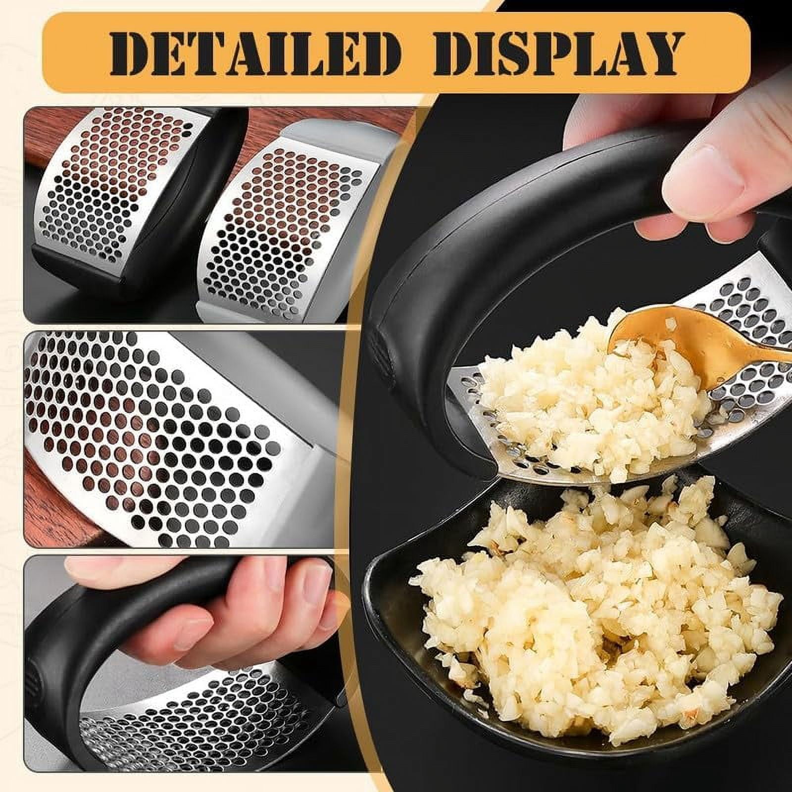 Stainless Steel Garlic Press, 2024 New Garlic Press Rocker Crusher Masher with Garlic Peeling Drum, Portable Manual Heavy Duty Garlic Mincer, Garlic