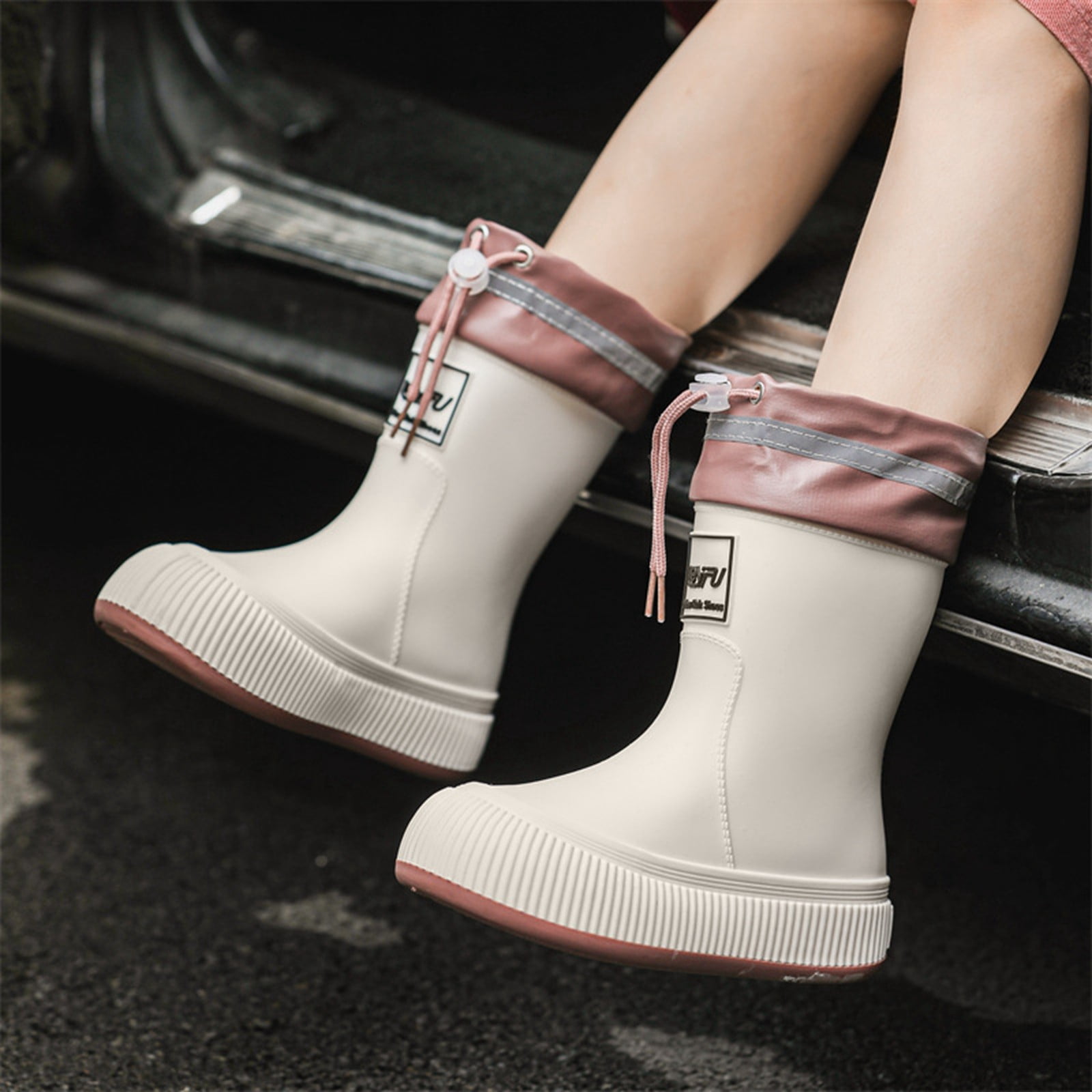 Gelikeya Little Boy Rain Boots Easy-On Lightweight Soft and Breathable Rainboots Back To School Shoes (Beige, Size 11-12 Years)