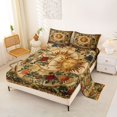 thumbnail image 2 of Homewish Retro Bohemian Sun Bed Sheets,Vintage Floral Full Size Sheets,Gold Red,4pcs,1 Flat Sheet, 1 Fitted Sheet and 2 Pillowcases, 2 of 6