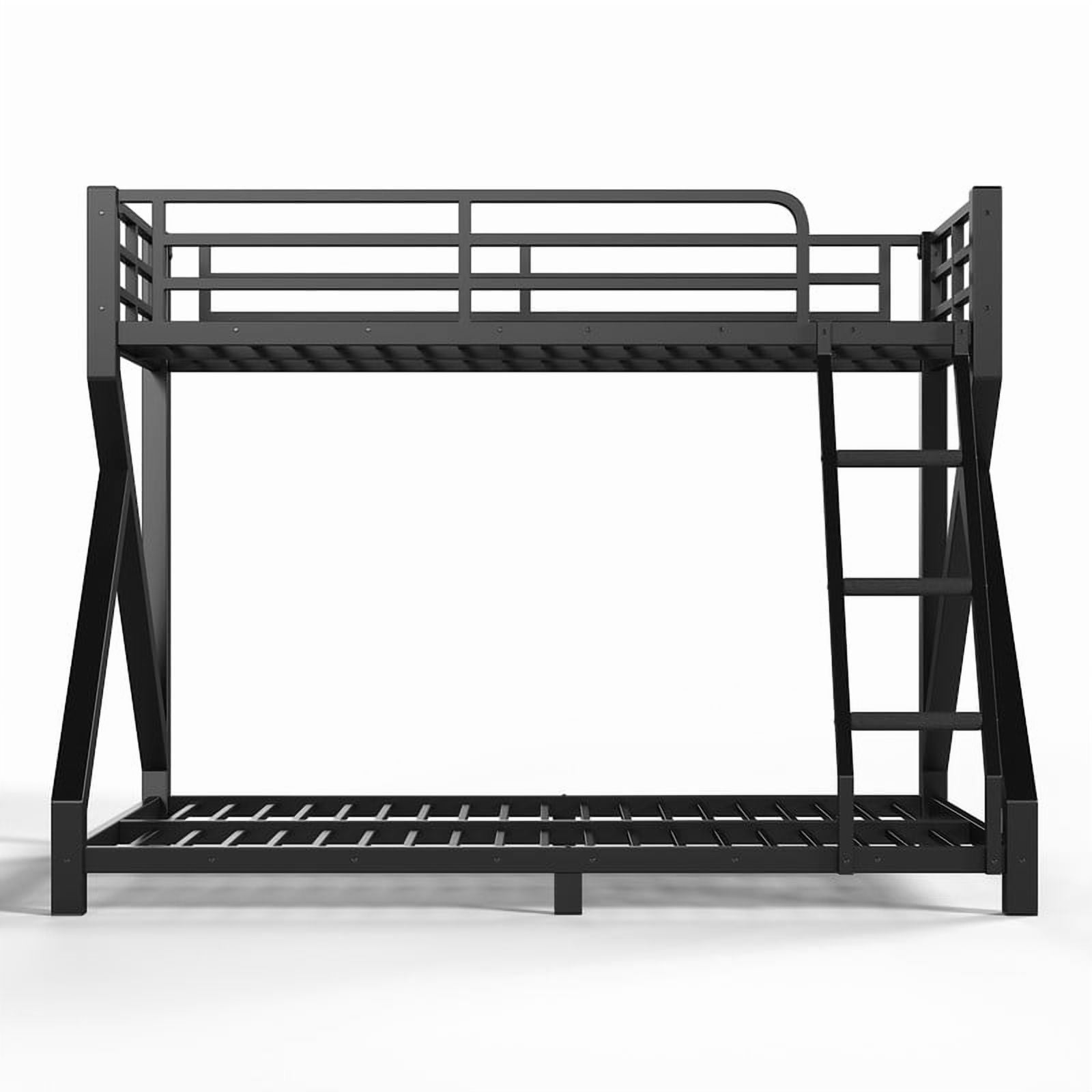 59''H Low Profile Twin-Over-Full Teens Bunk Bed with Built-In Ladder, Kids Black Metal Bed Frame with Guardrail