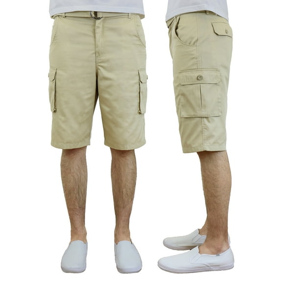 GBH Mens Flat Front Belted Cotton Cargo Shorts