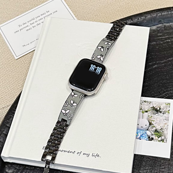 Butterflies Metal Band Compatible with Apple Watch 38/40/41/42mm(Series11 10), Elegant Replacement Strap for iWatch 11 10 9 8 7 6 5 4 3 2 1 SE321 Women with Link Removal Tool, Black