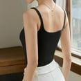 thumbnail image 5 of Munlar Tops for Women Trendy Black Ribbed Crop Camisole Square Neck Spaghetti Straps Sleeveless Solid Color Slim Tee, 5 of 6