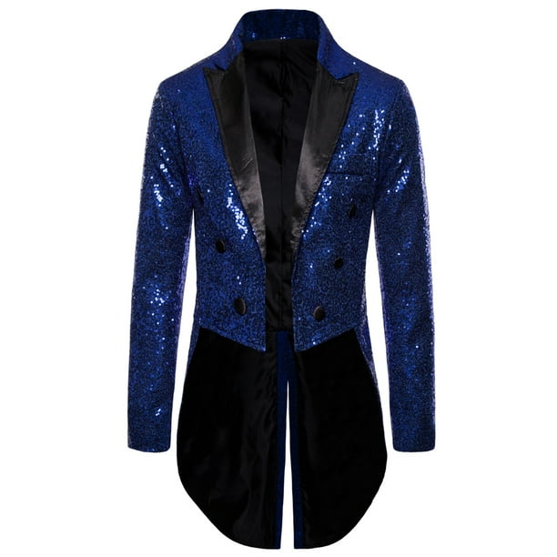 TRKIYQC Traje para Hombre Lentejuelas Brillantes Cuello Vuelto Manga Larga Discoteca Baile de Graduacion Esmoquin con Cola de Golondrina para Hombre TRKIYQC moda Bodega Aurrera en linea