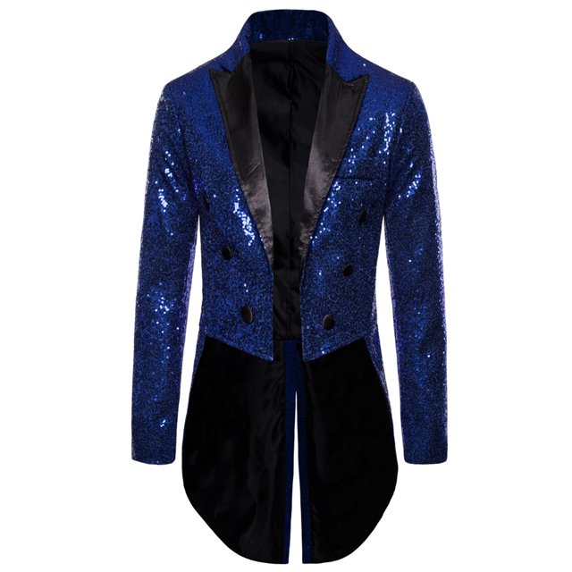 Kmbangi Costume pour Hommes Paillettes Brillantes Col Rabattu Queue d'Hirondelle