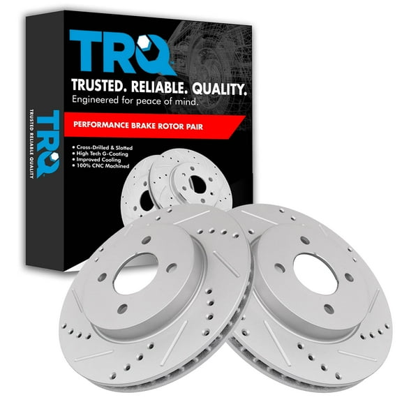 TRQ Front Performance Brake Rotors Set Premium G-Coated Cross Drilled & Slotted Fits Select 2012-2019 Nissan Versa 2014-2019 Versa Note