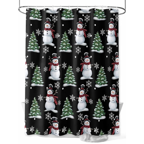 Christmas Shower Curtain Set ,Waterproof Fabric Shower Curtains Winter Snowman Christmas Tree Snowflakes Black Shower Curtains for Bathroom,Bathroom Decor 36"x72"