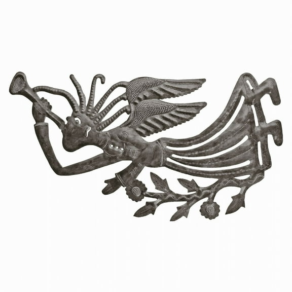 Haitian Recycled Steel Oil Drum, Metal Hanging Wall Art, 17" x 8.5" Angel