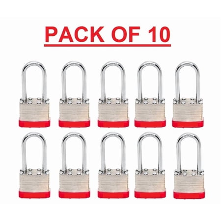 PADLOCKS BOX of 10!!! LONG SHACKLE (1 7/8") Laminated Steel Keyed Alike (A389)
