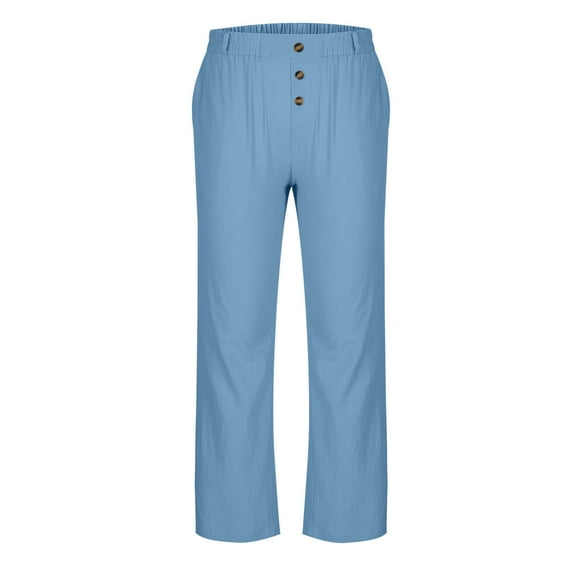 Wdfiry Mens Loose Fit Linen Pants Solid Color Button Pockets Wide Leg Trousers Lightweight Big And Tall Straight Tube Pants