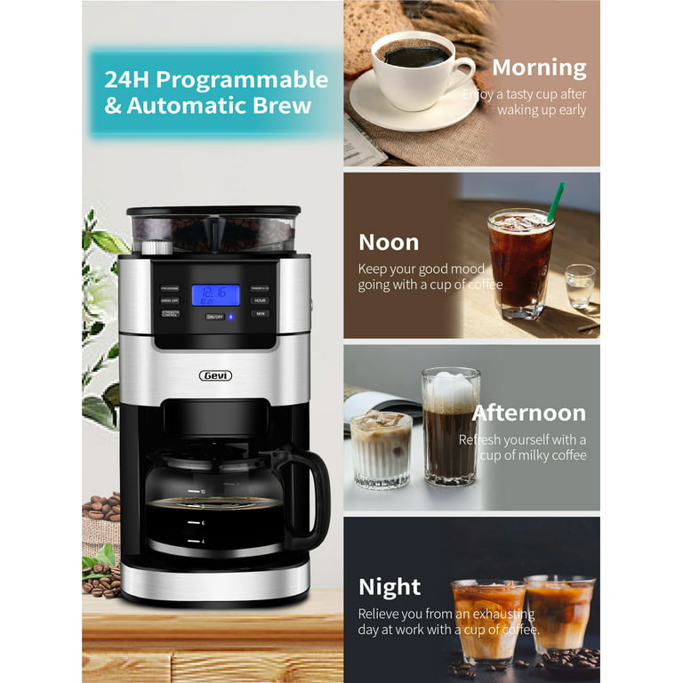 10-Cup Drip Coffee Maker, Grind and Brew Automatic Coffee Machine with  Built-In Burr Coffee Grinder, Programmable Timer Mode and Keep Warm Plate,  1.5L