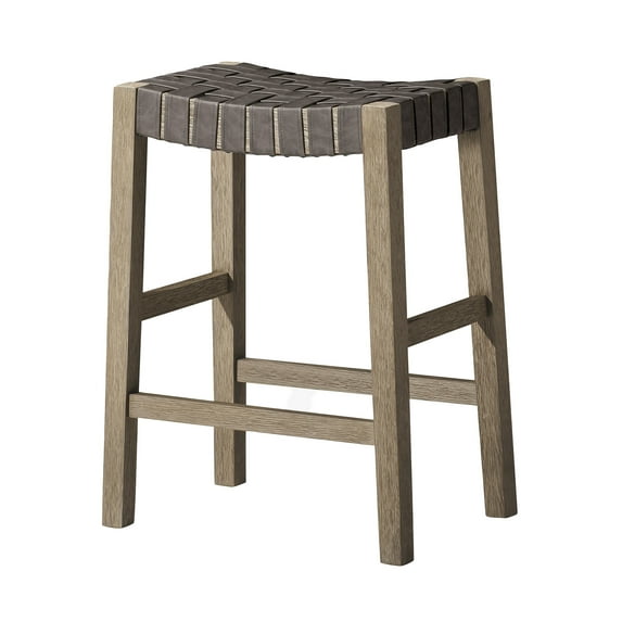 Open Box Maven Lane Stool in Weathered Grey Wood Finish w/Vegan Leather