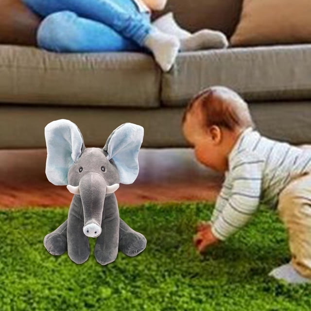 Juguete musical de peluche para bebé, juguete de peluche con orejas móviles, cantante para expresión del lenguaje, regalo de cumpleaños orejas azules