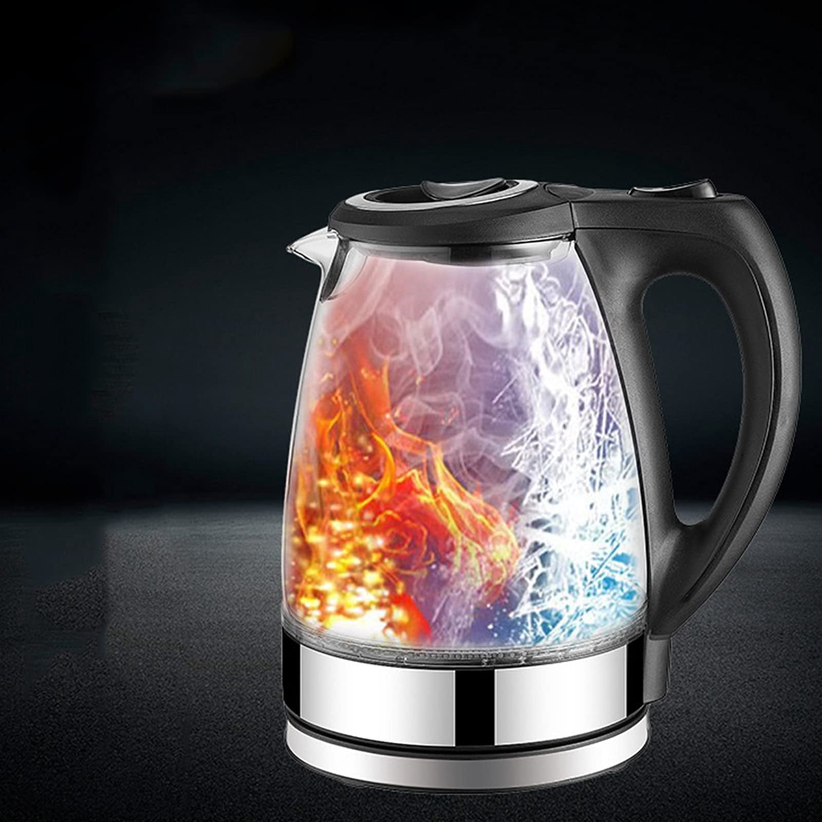 Yilush Electric Kettle, No Plastic Contact With Water, Wide Mouth For Easy Cleaning, Auto Shut Off, 1.7L Tea Kettle & Hot Water Boiler, Water Heater & Teapot, Borosilicate Glass, Black, 1500W