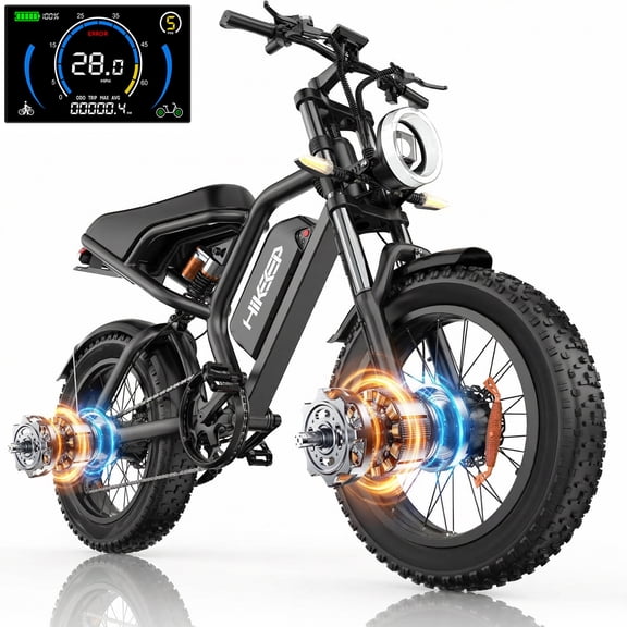 HiKeep 3000W Electric Bike for Adults, 20" Fat Tire Ebike, Dual Motor E-Mountain Bike, 48V 15.6Ah Battery, 7-Speed Shimano, Full Suspension, 32MPH, UL2849