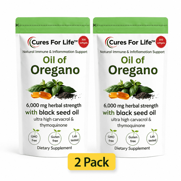 Oil of Oregano Softgels 6000mg, 300 Count ( Pack of 2 )– High Potency Oregano Oil with Carvacrol & Black Seed Oil, Supports Immune & Digestive Health, Non-GMO Supplement
