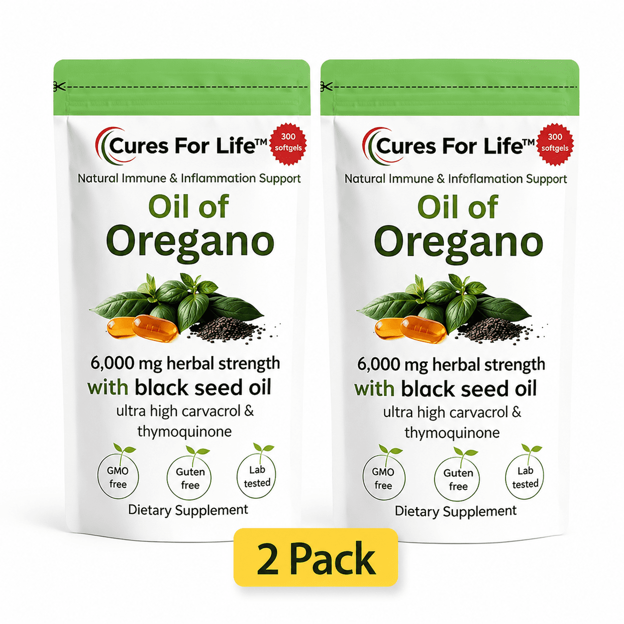 Oil of Oregano Softgels 6000mg, 300 Count ( Pack of 2 )– High Potency Oregano Oil with Carvacrol & Black Seed Oil, Supports Immune & Digestive Health, Non-GMO Supplement