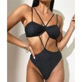 thumbnail image 2 of Traje de baño de bikini para mujer con tirantes dobles y espalda descubierta, traje de baño de una pieza de color puro con almohadillas para el pecho, negro M, 2 of 8
