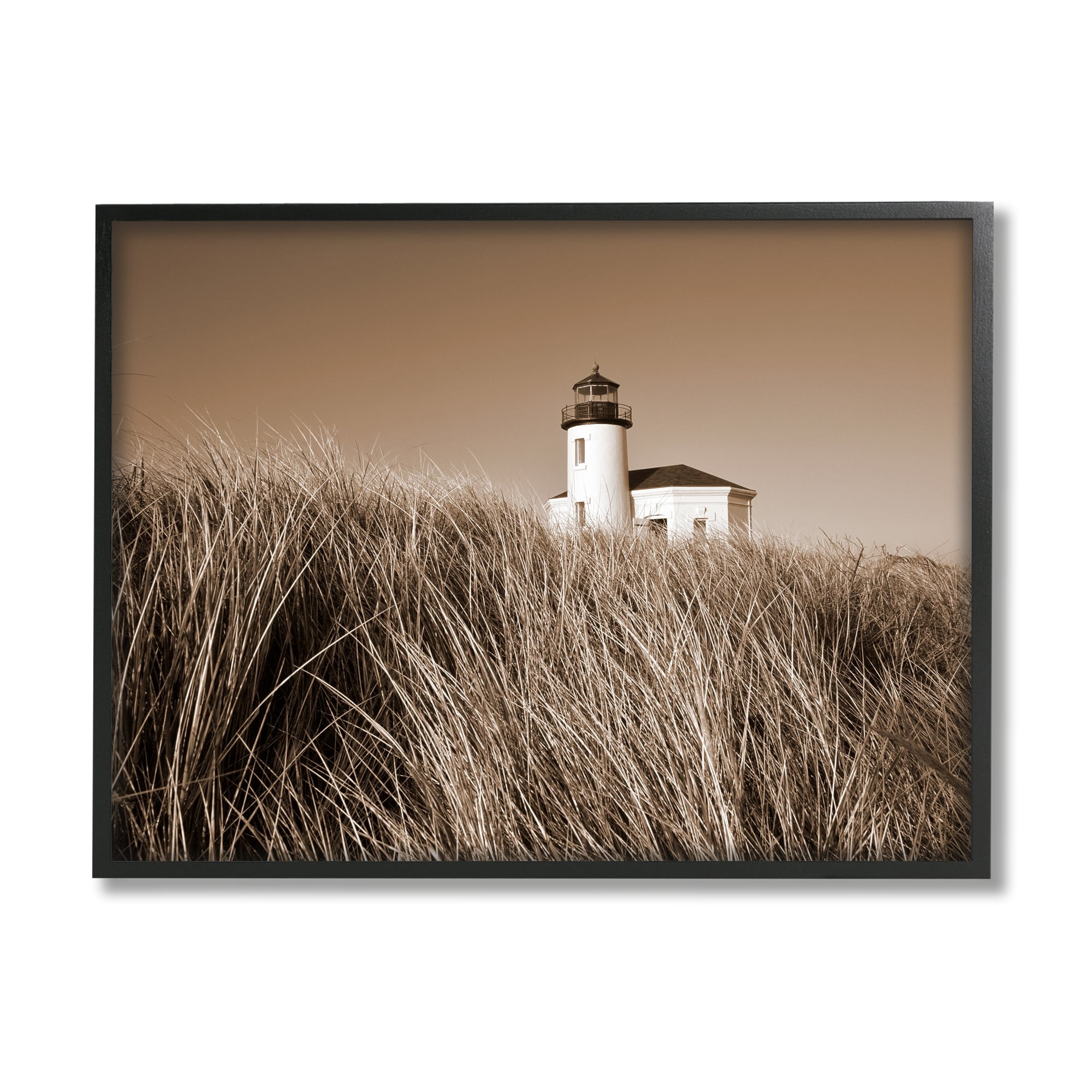 Stupell Industries Seaside Lighthouse Beach Grasses Photography Coastal Photography White Framed Art Print Wall Art