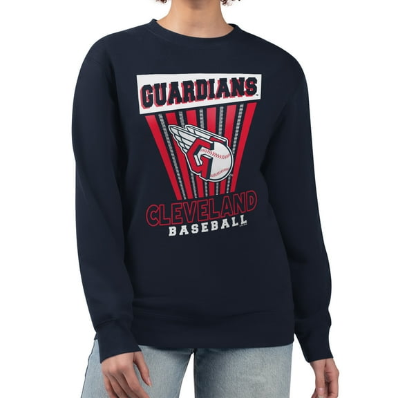 Women's Starter Navy Cleveland Guardians Poster Print Pullover Sweatshirt