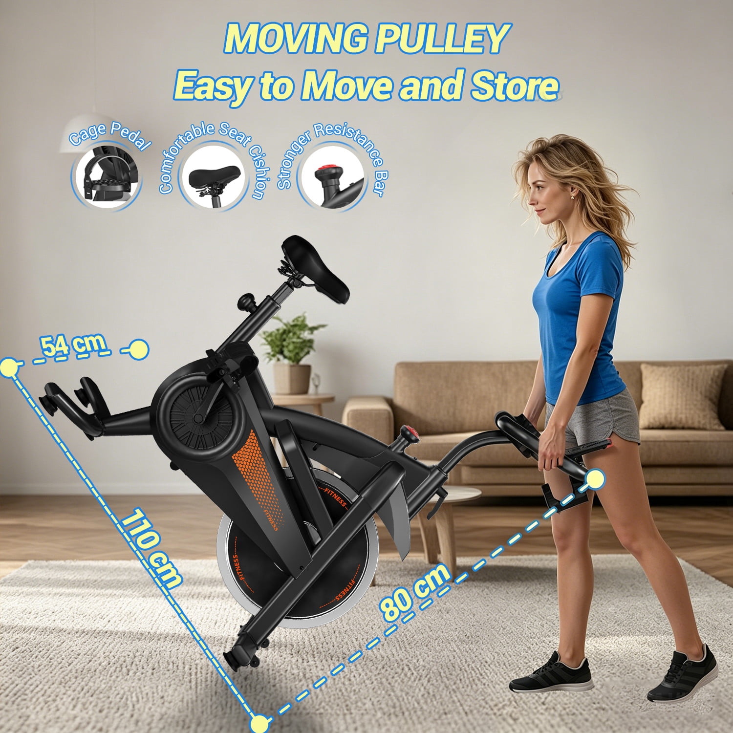 ROBORE Magnetic Indoor Cycling Bike, Adjustable Resistance, 300 lbs Capacity, Padded Comfort Seat for Home Use