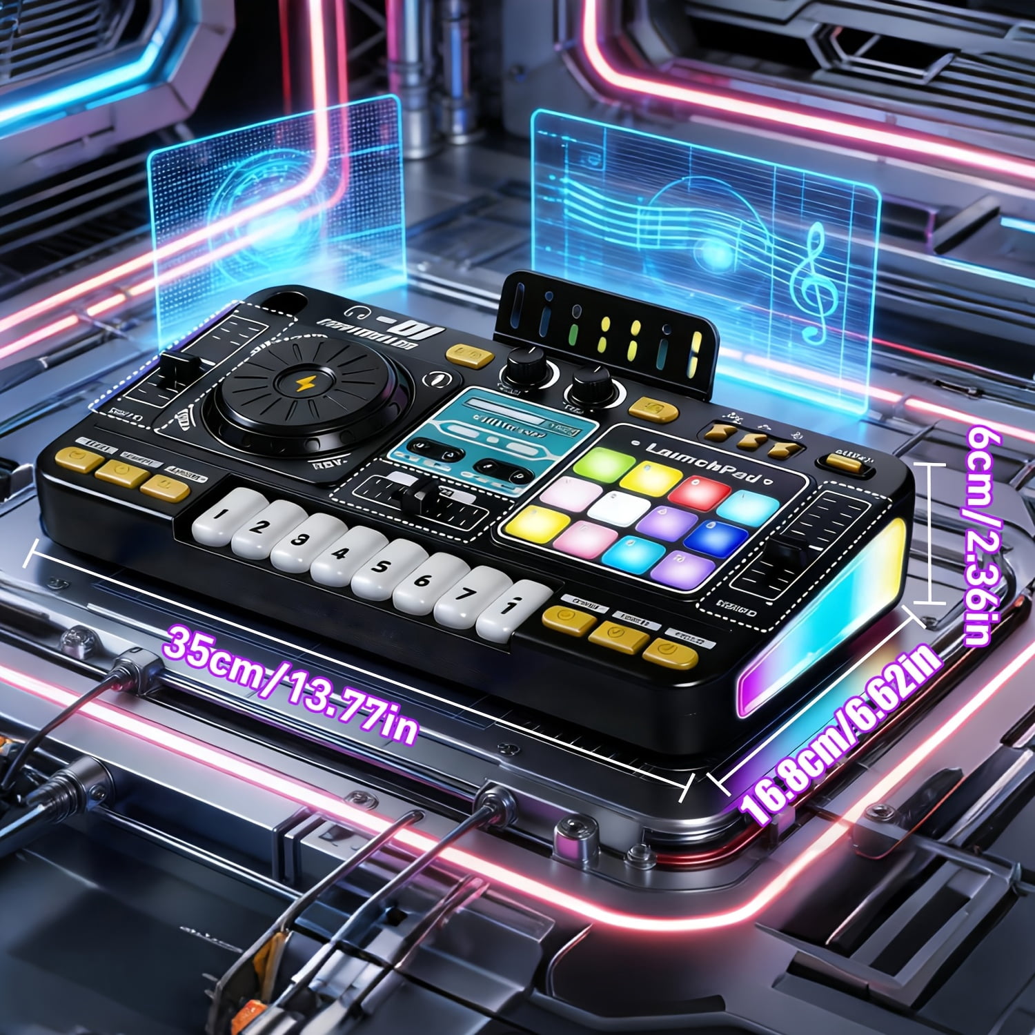 All-in-One DJ Mixing Controller with Electric Keyboard, Sound Effects & Recording Functions for Kids