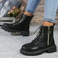 thumbnail image 4 of NECHOLOGY Botas Mujer Adulto Femenino Zapatos Botines mujer Zapatos De Mujer Moda Tacón Grueso Botas De Suela Media Planas Cómodas Botas Cálidas De Suela (Black, 8), 4 of 7