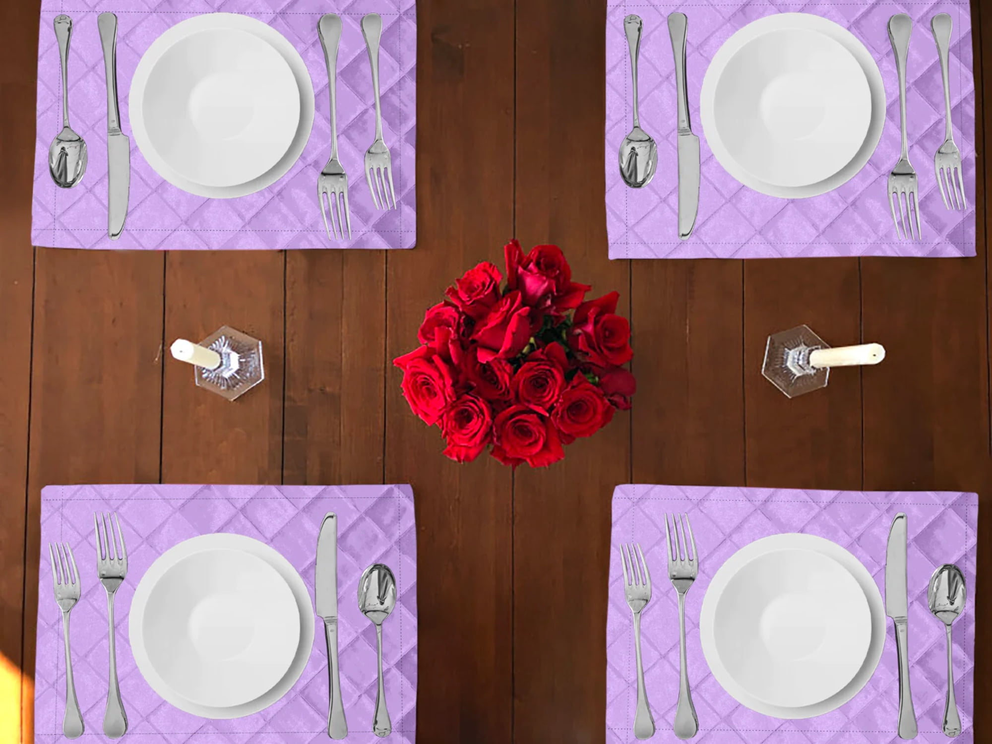 Cross-Stitch Pintuck Diamond Pattern Polyester Taffeta Dinner Table Placemats Holiday Home Decoration 13" x 19" (Pack of 4)