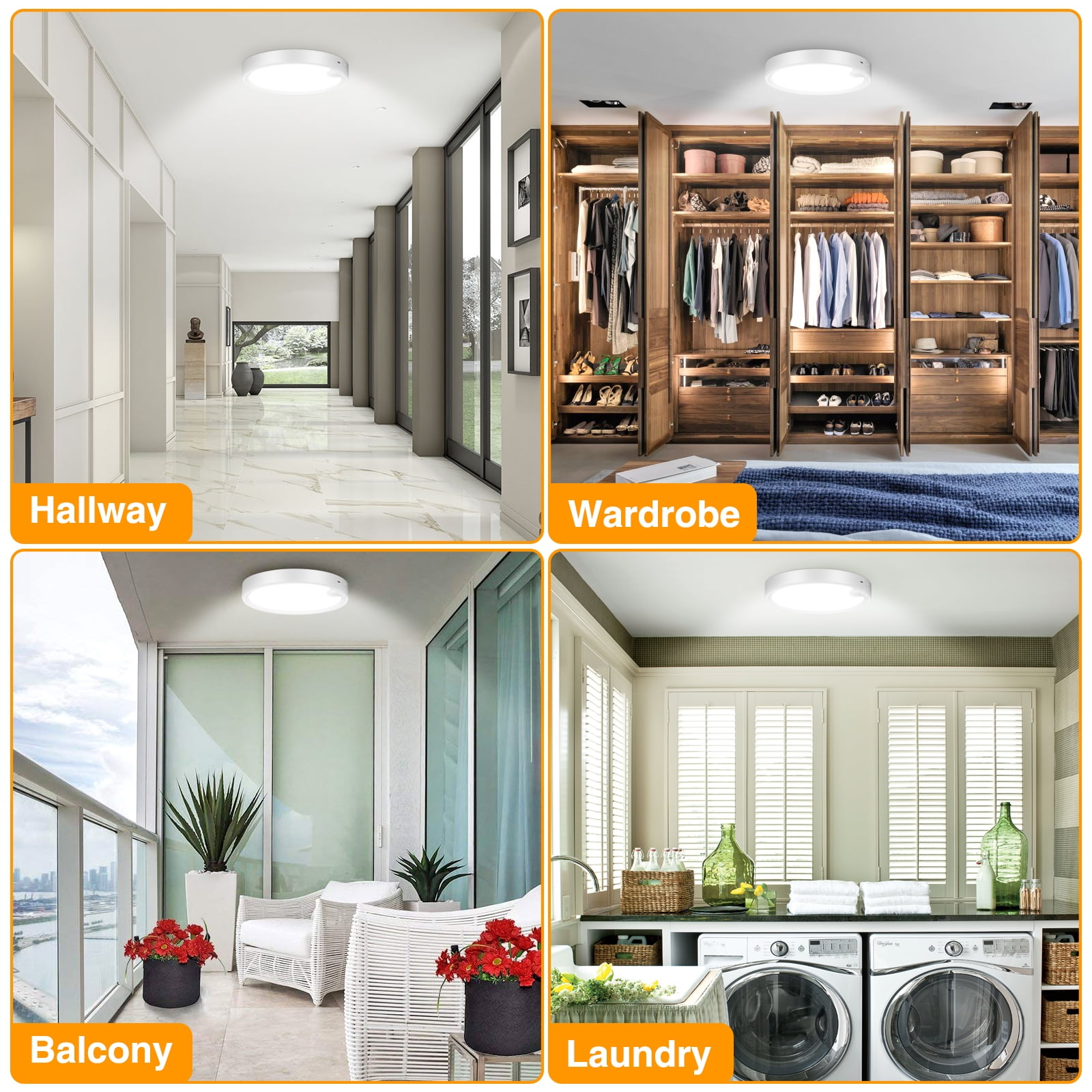 Youtob Wireless Motion Sensor LED Ceiling Light 6500K Rechargeable Battery Powered Light with Two Modes for Closet Stairs Porch Hallway