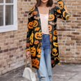 thumbnail image 5 of WTOBBY Women's Mid-Length Halloween Print Cardigan Jacket Casual Comfortable Open Front Long Sleeve Cover Up With Pockets Fall Fashion Outerwear,Earthy Yellow M, 5 of 8