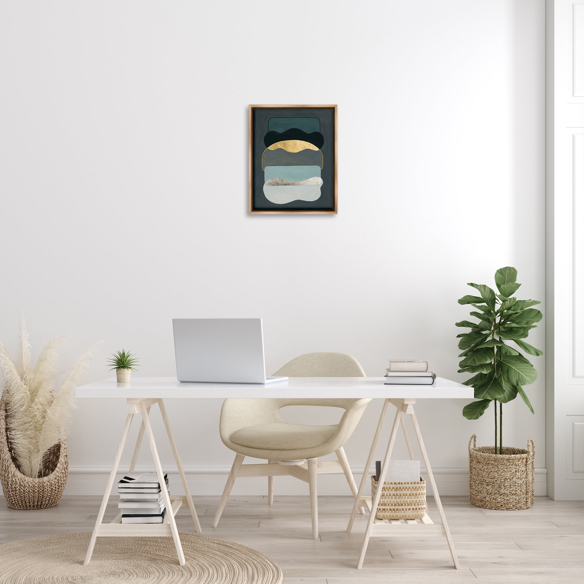 Stupell Industries Dark Layered Shapes Abstract Painting Brown Floater Framed Canvas Art Print Wall Art, 17 x 21