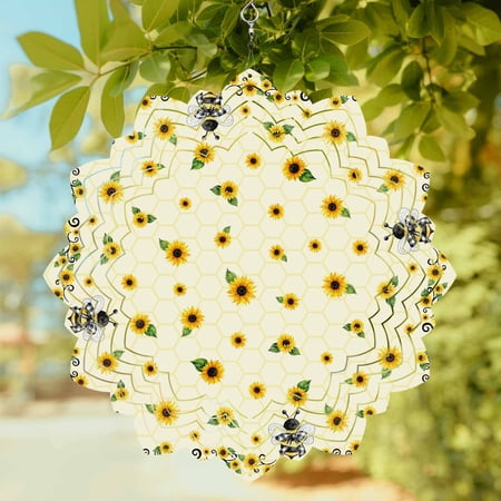 Sunflower Bee Wind Spinner for Garden Yard 8In Country Summer Floral Bee Nest Yellow 3D Stainless Steel Kinetic Hanging Wind Spinners Rustproof Outdoor Decor for Lawn Patio Home